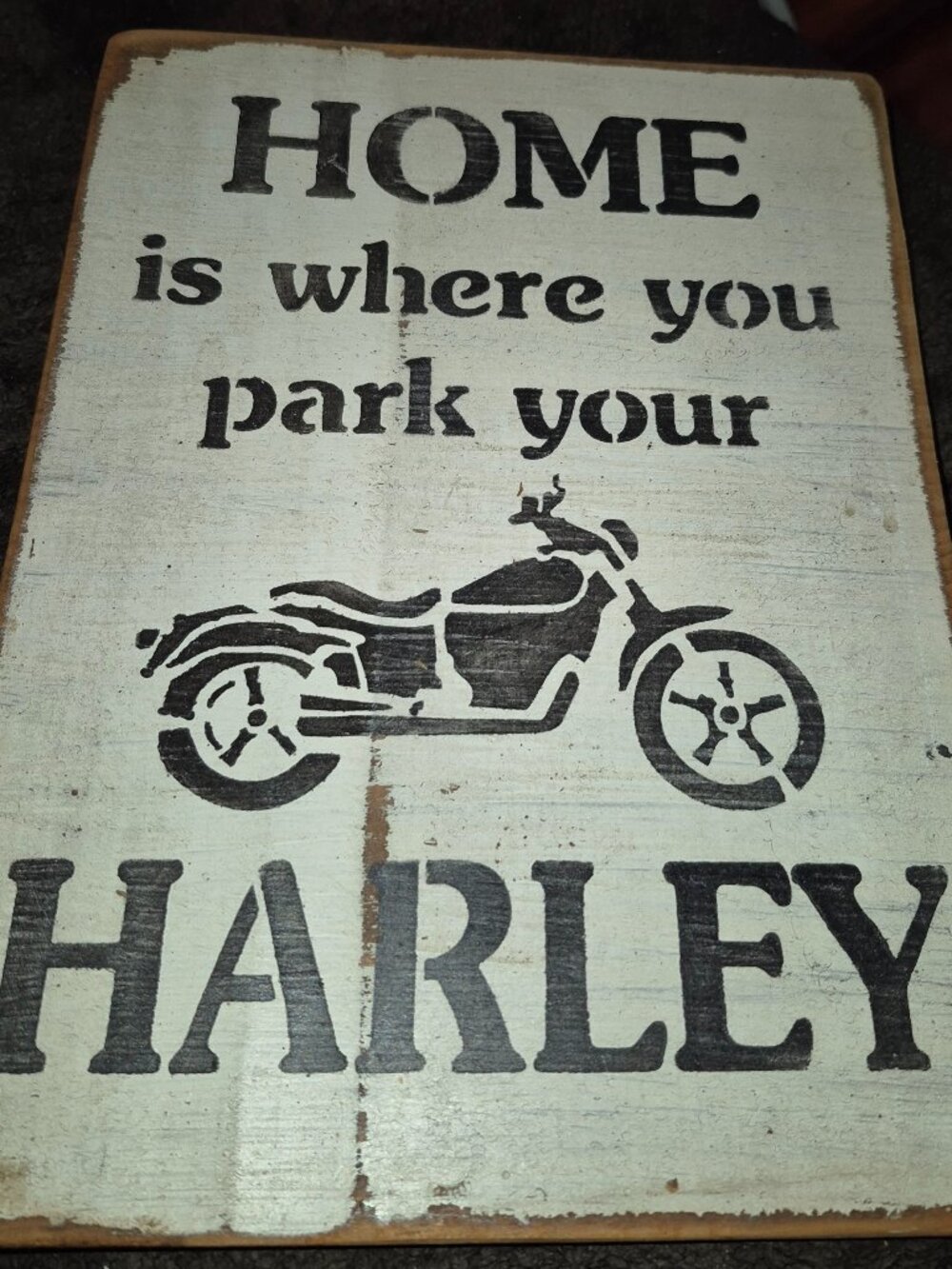 Wood Decorative Sign Rustic "HOME is where you park your HARLEY" Design Cool NEW